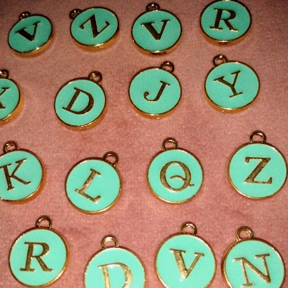 🪷 SALE Any Initials Personalized Earrings Aqua Blue Enamel Gold Initial Charms - Picture 5 of 10